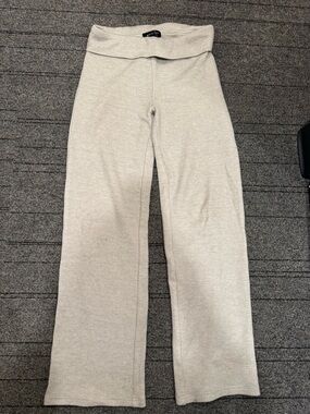 White Fox Boutique Cream Knit Foldover Wide-Leg Pants